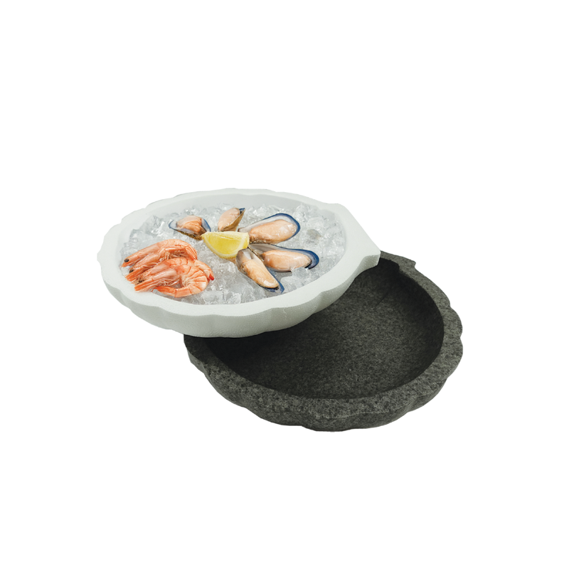 Plateaux de fruits de mer coquille polystyrène blancs et noirs