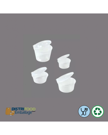 Petit pot pour sauces avec couvercle charnière.