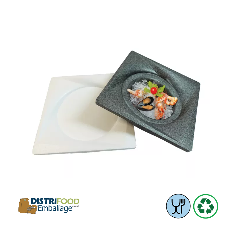Plateau de fruits de mer carré polystyrène 380 x 380 mm