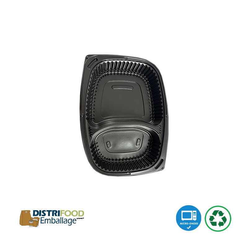 Boîte traiteur micro-ondable noire pour professionnels de la restauration.